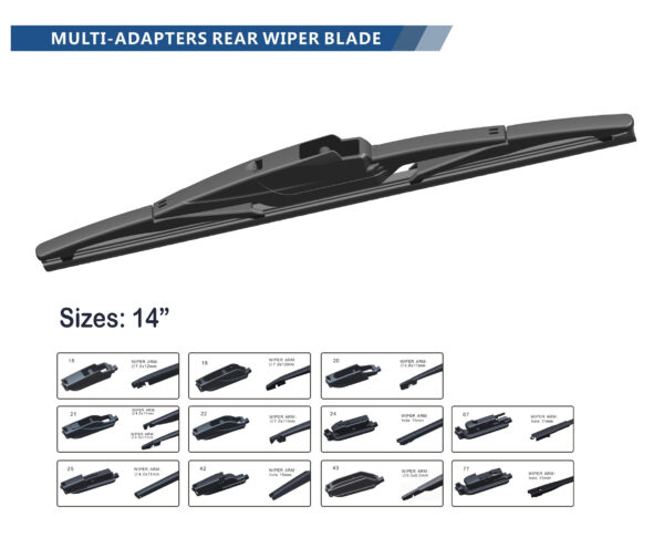Rear Wiper Blade 14" Tailgate Windscreen Windshield Universal Arm Set Adapters